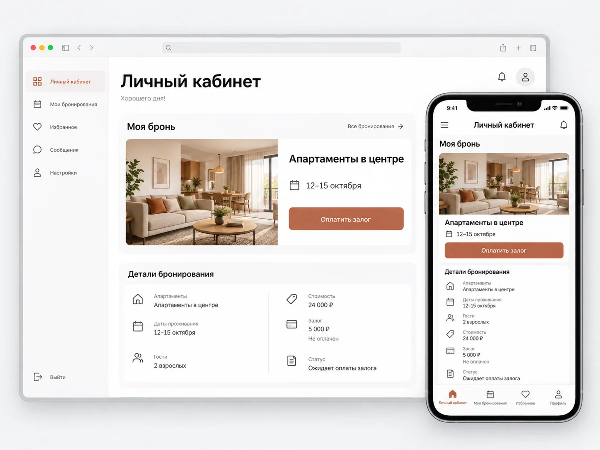 Иллюстрация интерфейса личного кабинета для аренды